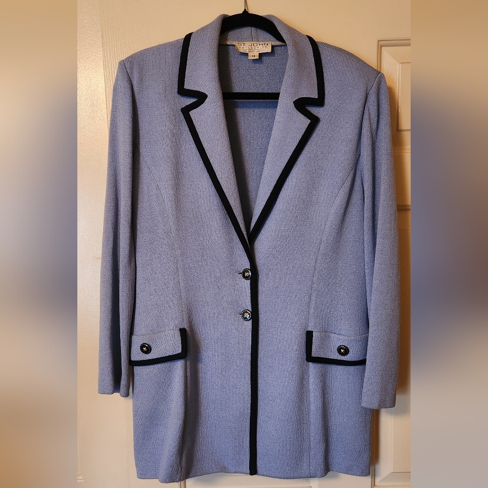 St. John Sky Blue Blazer with Dark Trim
